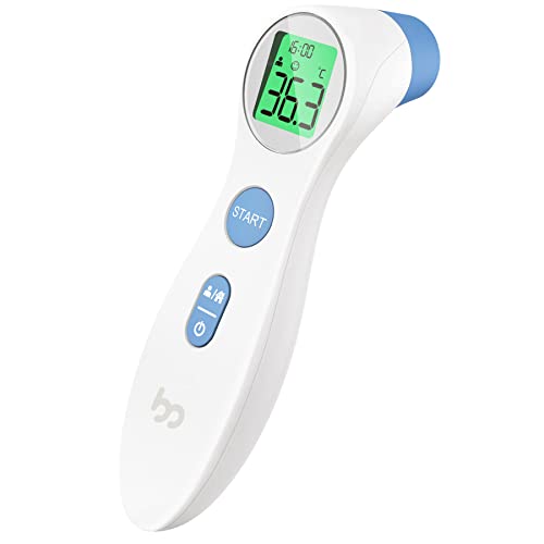 Fieberthermometer kontaktlos infrarot Stirnthermometer für Babys Erwachsene, multifunctional digitales 2 in 1 Thermometer mit sofort Ablesung, Fieberalarm, LCD Anzeige, Speicherabruf mit genauer Zeit