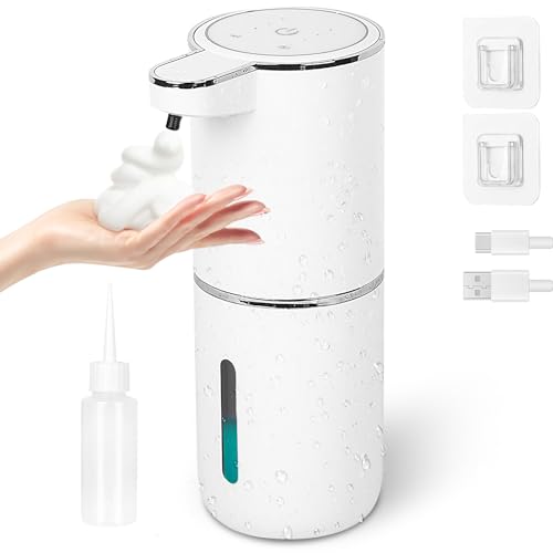 380ml Seifenspender Automatisch Wand Ohne Bohren, Wasserdicht Elektrischer Seifenspender mit Sensor Infrarot, USB Wiederaufladbar Schaumseifenspender No Touch für Bad, Küche, Büro