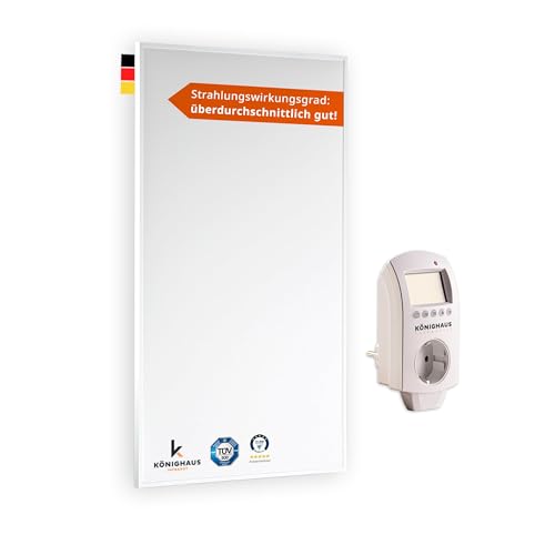 Könighaus Infrarotheizung - 1000 Watt mit TÜV SÜD + 5 Jahre Herstellergarantie ✓ Doppelter Überhitzungsschutz ✓ Heizkörper in 2-4 min auf Betriebstemperatur ✓ inkl. Thermostat