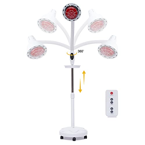 DIFU 275W Rotlichtlampe Infrarotlampe 10 Gang Wärmelampe 360° Drehbar Therapielampe mit 5 Allrichtungsräder, 8-70℃ Temperatur-Einstellber & Timing-Einstellber