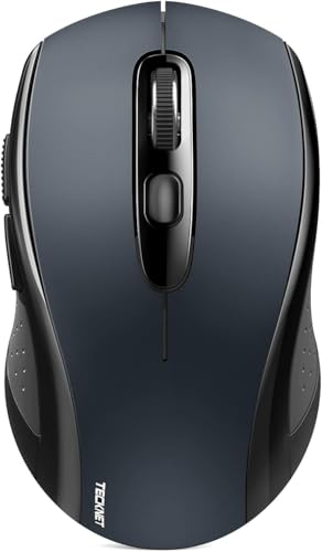 TECKNET Kabellose Maus, 2600 DPI 5 Einstellbare 2.4G mit USB-Nano-Empfänger, 6 Tasten für Windows, Laptops, PC, Linux - Grau