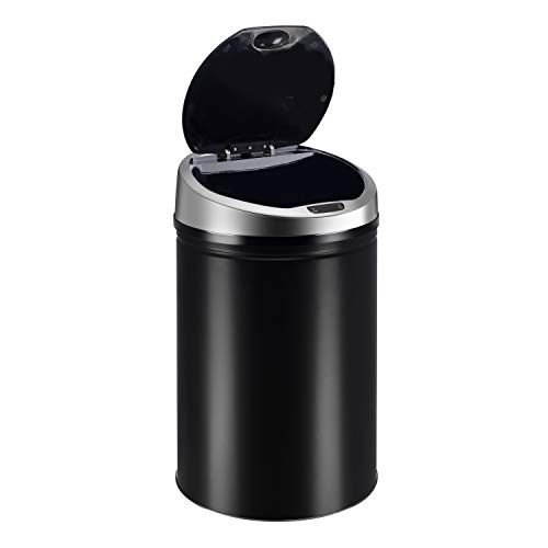 Ribelli Edelstahl Mülleimer 30 Liter - Abfalleimer mit Sensor - automatisches Öffnen und Schließen - Klemmring für Müllbeutel - Abnehmbarer Deckel - mit LED-Funktionsanzeige (schwarz)