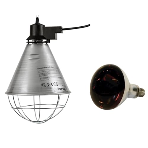 VOSS.farming Infrarot-Wärmestrahler mit Infrarotlampe Set, hochwertig und spritzwassergeschützt, Starke Wärmeleistung, Infrarot Infrarotbirne Wärmelampe mit Schutzkorb für Tiere