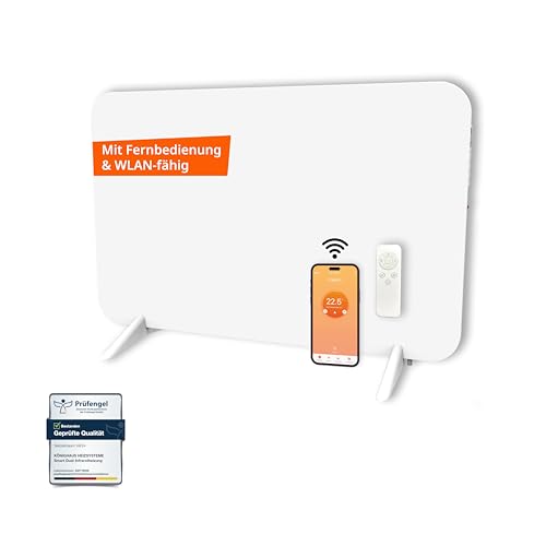 Könighaus 450W Smart 𝗗𝘂𝗮𝗹-𝗜𝗻𝗳𝗿𝗮𝗿𝗼𝘁𝗵𝗲𝗶𝘇𝘂𝗻𝗴 - Standgerät/Wandmontage - WLAN App-Steuerung mit Fernbedienung - inkl. Handtuchhalter, Standfüße & Befestigungsmaterial - Farbe: Weiß