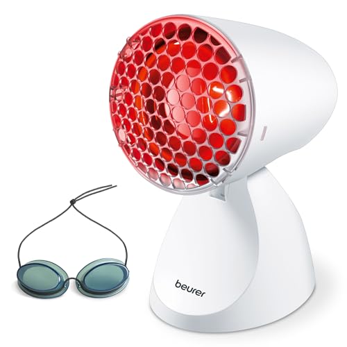 Beurer IL 11 Infrarotlampe mit Schutzgitter, Medizinprodukt mit wohltuender Wärme zur Anwendung bei Erkältung und Muskelverspannung, 5 Neigungsstufen, inklusive Schutzbrille, Weiß