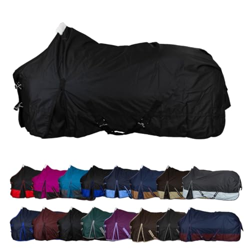 RL24 - Weidedecke 600D Basicline – als Regendecke & Übergangsdecke – Wind- & wasserdichte Outdoordecke mit Innenfutter & Kreuzbegurtung – Pferdedecke in Schwarz – 145cm (Polarfleecefutter)