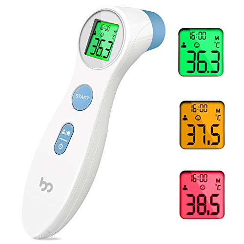 Fieberthermometer kontaktlos infrarot Stirnthermometer für Babys Erwachsene, digitales 2 in 1 Thermometer mit sofort Ablesung, Fieberalarm, LCD Anzeige, Speicherabruf mit genauer Zeit, weiß