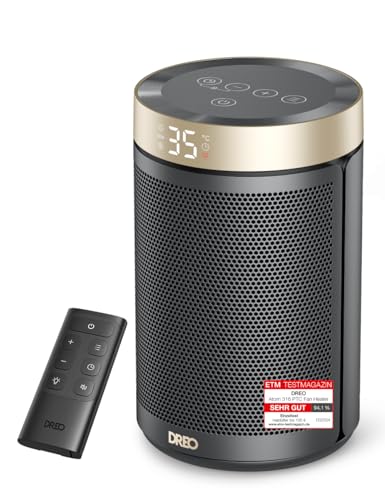 Dreo Energiesparender Heizlüfter, 34 dB Leiser 1500W Elektrischer PTC Keramik, Thermostat, Überhitzungs- & Kippschutz, 12 Std. Timer, Elektroheizung für Räume Schlafzimmer, Atom 316, Gold