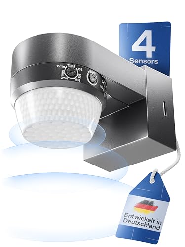 HUBER Motion 100 Infrarot Bewegungsmelder 360° mit 4 Sensoren und Fresnel-Linse - IP65 Bewegungsmelder LED geeignet I inkl. Unterkriechschutz & Bereichsbegrenzung, Wand-/Deckenmontage, anthrazit