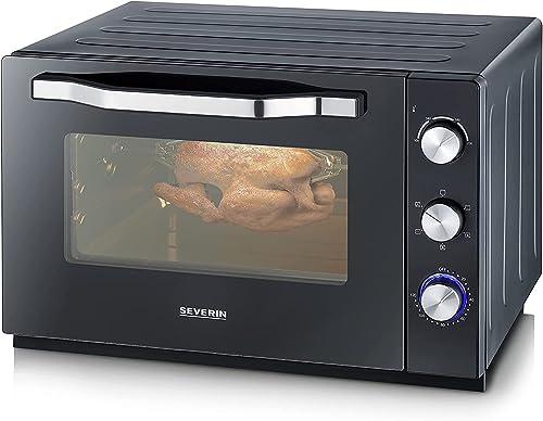 SEVERIN XXL Back- und Toastofen mit Umluftfunktion, inklusive Grillrost, Backblech, Drehspieß und Pizzastein, vielseitiger Heißluftofen mit 60 L Kapazität, 2.200 W, schwarz, TO 2073