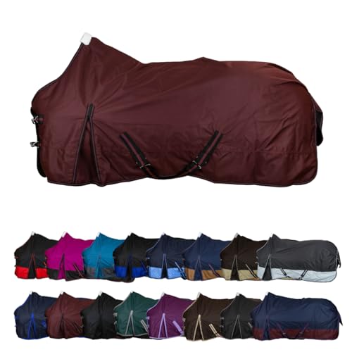RL24 - Weidedecke 600D Basicline – als Regendecke & Übergangsdecke – Wind- & wasserdichte Outdoordecke mit Innenfutter & Kreuzbegurtung – Pferdedecke in Weinrot – 145cm (Polarfleecefutter)