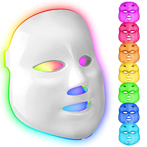 LED Gesichtsmaske Lichttherapie Photonen Maske Schönheit Gesichtsmaske für Gesicht 7 Farben Anti-falten Akne Entfernung Hautverjüngung Poren schrumpfen Ölige Haut (weiß)