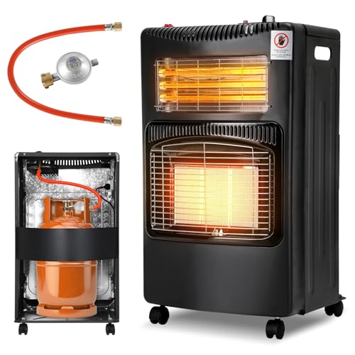 Peviasot Gasheizer 4200W & Elektroheizung 1200W, Gasheizung Infrarot Heizstrahler, Heizstrahler Gasheizgerät mit 3 Schutzvorrichtungen, Gasflaschen bis zu 15kg, Gasofen mit Gasdruckregler Gasschlauch