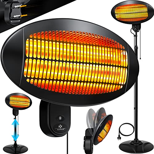 KESSER® Infrarot Heizstrahler Outdoor | Indoor 2000W Infrarotheizung höhenverstellbar Standgerät + Wand, Kippsicherung & 3 Heizstufen, Infrarotheizung, Terrassen Wärmestrahler IPX4 Schutz, Schwarz