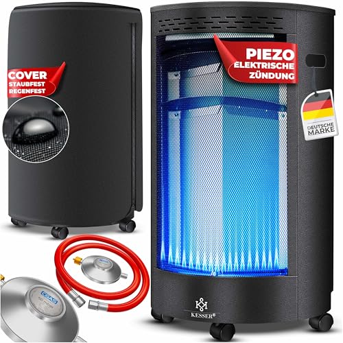 KESSER® Gasheizer Keramik 4200 Watt Gas Heizstrahler inkl. Gasdruckregler Gasschlauch - Gasheizofen inkl. Schutzhülle Gasheizgerät, Infrarot Keramikbrenner, Butan- oder Propangasflaschen, Schwarz