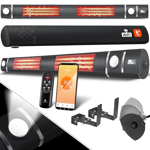 KESSER® Infrarot Heizstrahler 3000W IR-Gastro-Bar Inkl. LED Licht Terrassenstrahler Mit WiFi & Fernbedienung inkl. Schutzhülle Infrarotstrahler Quarzstrahler Terrassenheizer Wand-Heizstrahler