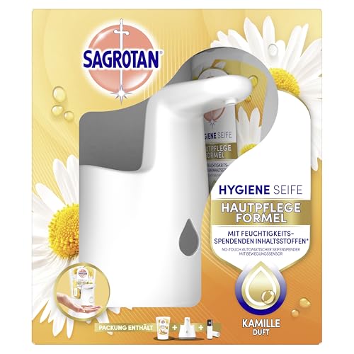 Sagrotan No-Touch Starter-Set – Sagrotan No-Touch Automatischer Seifenspender inkl. Nachfüller Kamille – 1 x 250 ml Handseife