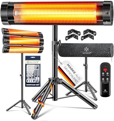 KESSER® Infrarotstrahler Heizstrahler Terrassenstrahler 2500W mit Fernbedienung inkl. Schutzhülle höhenverstellbarem Teleskopstativ Wickeltischstrahler Terrassenheizer Quarzstrahler Infrarot