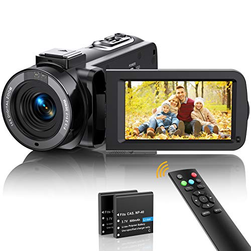 Videokamera Camcorder FHD 1080p 36MP Vlogging Kamera für YouTube IR Nachtsicht 30FPS Digitalkamera 3,0'' 270°Drehbarer IPS Bildschirm Kamera mit 16X Digitalzoom, Fernbedienung, 2 Batterien