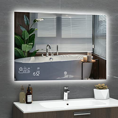 Infrarot Spiegelheizung Infrarotheizung Badspiegel mit LED Beleuchtung Touchschalter Smart WiFi Badezimmerspiegel-Horizontal 80x60CM